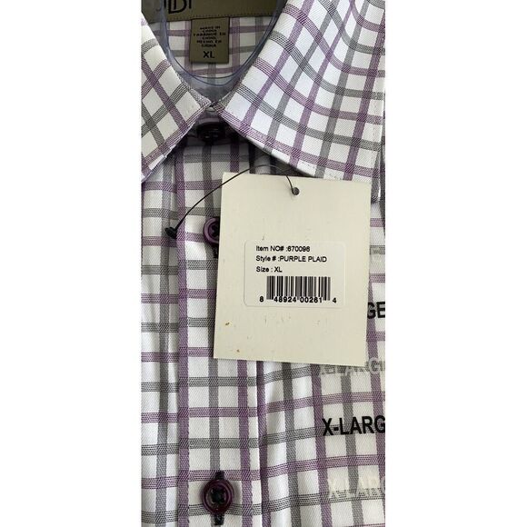 New JHane Barnes XL Men Slim Fit Purple Checkered Plaid Collar Button Up Shirt 3 - Picture 4 of 8